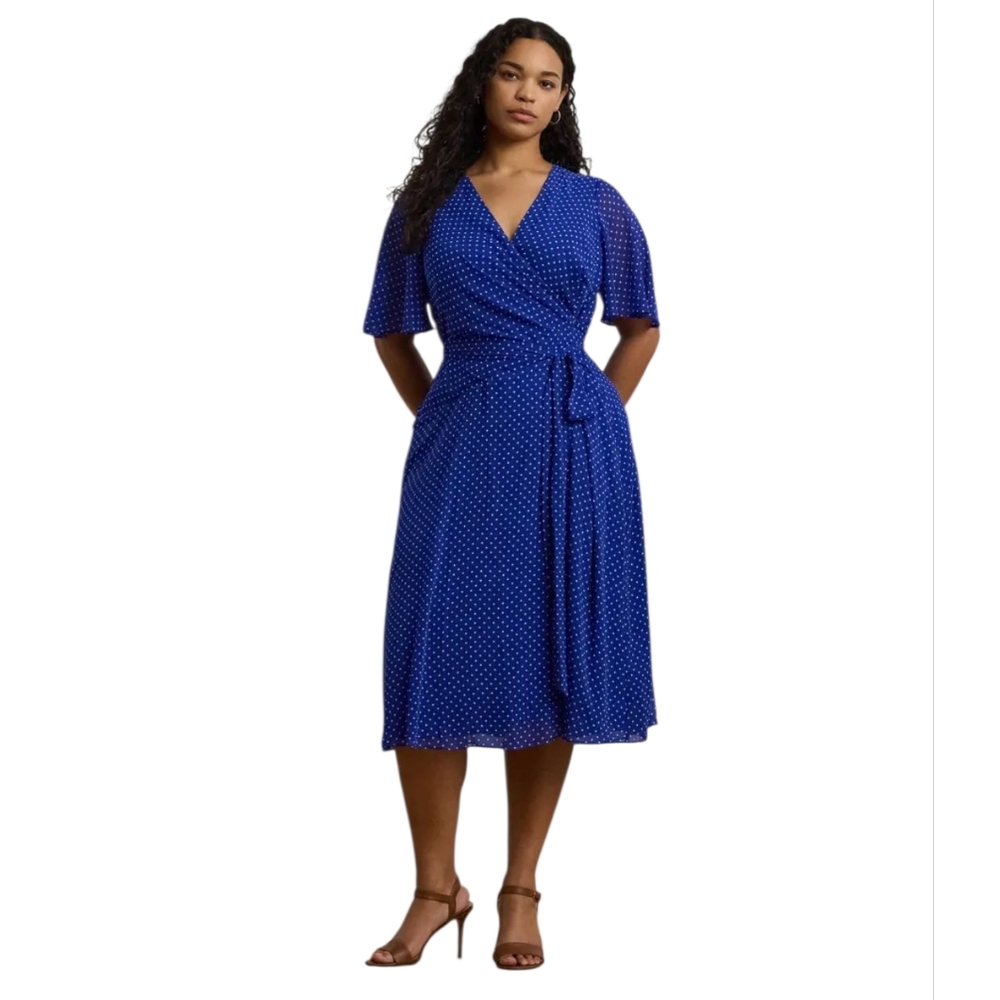 Lauren Ralph Lauren Surplice Flutter Sleeve Crinkle Georgette Midi Dress